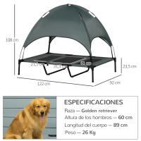PawHut Cama Elevada para Mascotas Portátil con Toldo Extraíble Tela Transpirable al Aire Libre para Interior y Exterior 122x92x108 cm - details 2