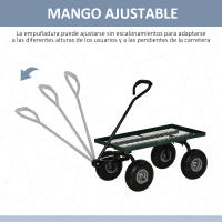 Outsunny Carro de Jardín con Ruedas Grandes Carretilla de Mano con Mango Revestido y Estructura de Acero Carga 150 kg Carro de Transporte para Camping Exterior Negro y Verde - details 3