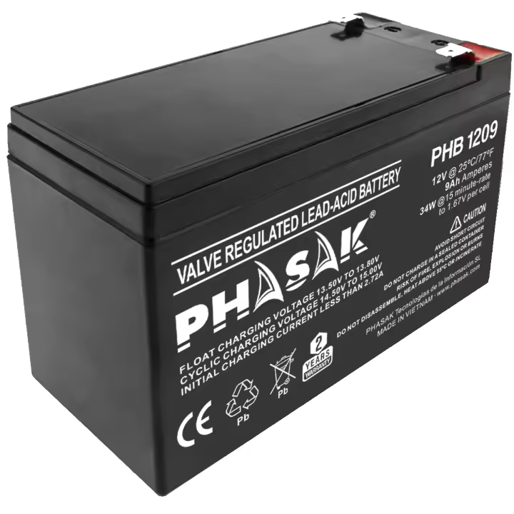 Batería PHASAK sellada plomo-ácido estándar 12V 9 Ah para sistemas de respaldo y seguridad - 1
