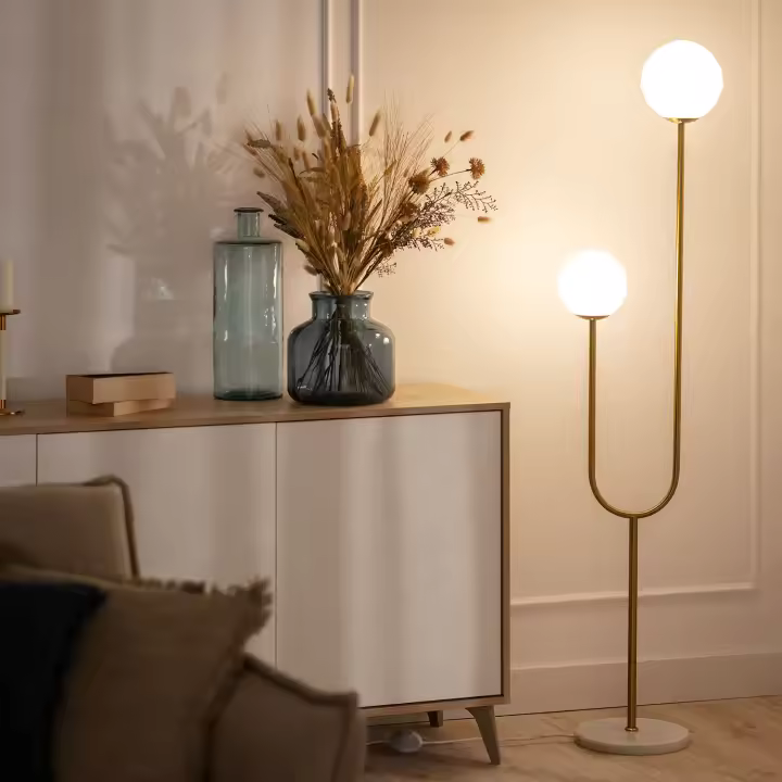 Ledkia Lámpara de Pie Moonlight Brass 2 Focos Metal y Cristal - 1