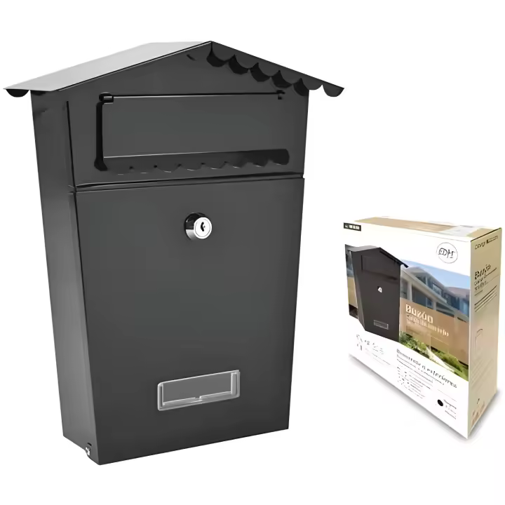 Edm Buzón de Acero Modelo House Negro 210x60x300mm Accesorios para Muebles de Exterior - 1