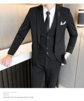 Traje Para Hombre Con Chaqueta Chaleco Y Pantalones Color Sólido Estilo Casual De Negocios Coreano Versátil Para Bodas Y Cuatro Estaciones - details 23