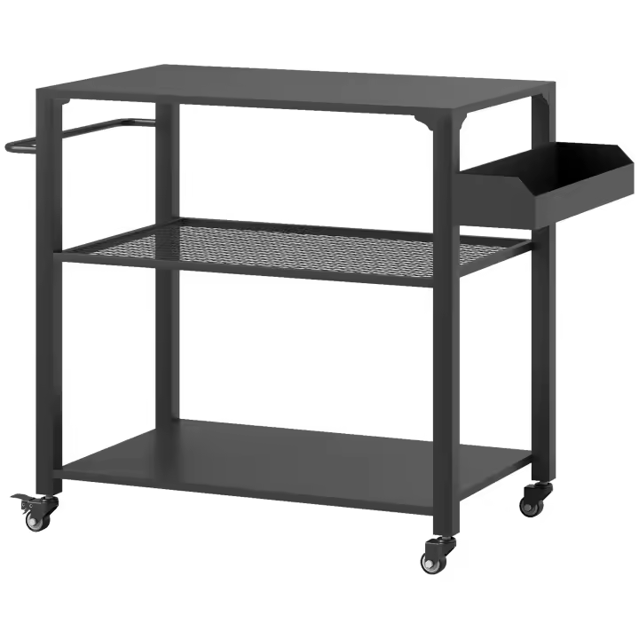Carro de barbacoa Carro de servicio de 3 niveles con Rueda de estante de encimera, Mesa de barbacoa de Maple inoxidable, Mesa Auxiliar de barbacoa, carrilla de exterior, Parrilla de carbón de Jardín, Terraza, terraza, 105x50x79cm Negro - 1