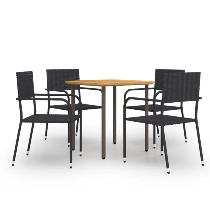 vidaXL Set de muebles de comedor de jardín 5 piezas de ratán negro - 1