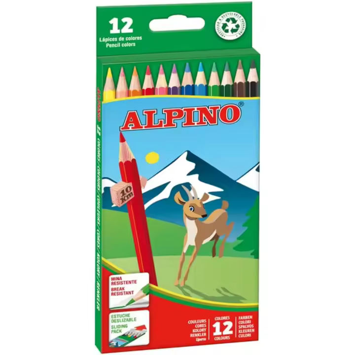 ALPINO - Estuche Lápices de Colores de Madera, 12 o 18 o 24 colores de madera de Alta Calidad, Lápices de Colores para Niños. Dibuja y Colorea con Colores Vivos y Brillantes, Material Escolar. - 1