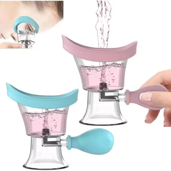 2 piezas de taza de lavado de ojos, kit de limpieza de ojos con presión de aire manual, herramienta de taza de limpieza de ojos, enjuague de ojos, limpieza de irritantes de maquillaje (azul, rosa) - 1