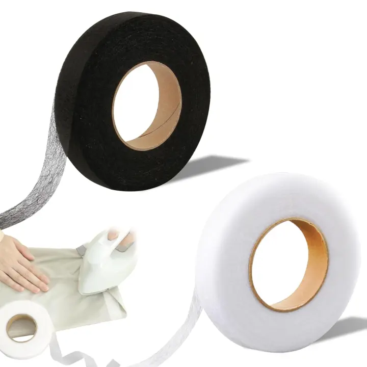 2 PCS 128m Bande Thermocollante, 20mm Bande d'Ourlet (Noir Blanc), Ourlet Thermocollant pour Pantalon et Tissus, Adhésif Double Face Repassable, Idéal pour Bricolage et Couture - 1