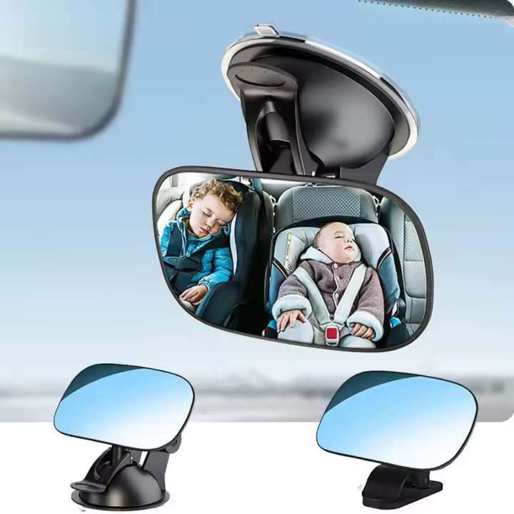 Espejo Retrovisor De Coche 2Pcs Vistas Amplias Para Asientos De Bebé Y Parabrisas Reflejo Claro Rotación De 360 Grados Ajustable Seguridad - 1