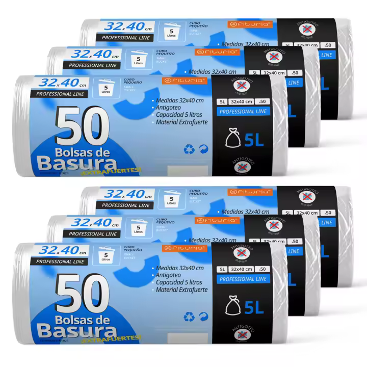 Bolsas de Basura, Bolsa Basura Resistente para Cubos Basura 5L, Antigoteo, Bolsas Ideales para Papelera de Baño, Oficina o Cocina, Apta Todo Tipo de Desechos, 32x40 cm - Ofituria (300 bolsas, 5L) - 1