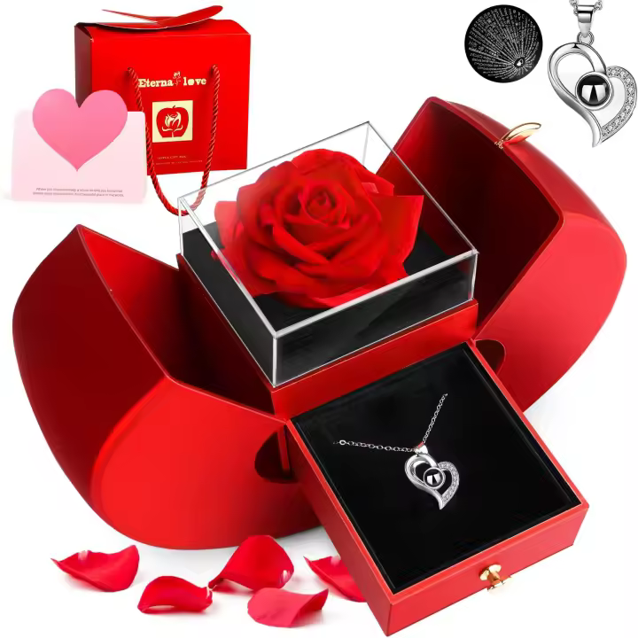 Joyero con forma De Rosa DE LA Navidad y el collar en forma de corazón, Coltando de Amor de moda Europea y Americana, Gift de Navidad PARA EL Día DE LA Madre - 1