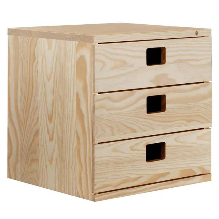 Cajonera Dinamic de madera de pino con 3 cajones 36,2x36,2x33 cm - 1