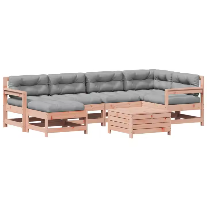 vidaXL Juego de muebles jardín 7 pzas y cojines madera abeto Douglas - 1