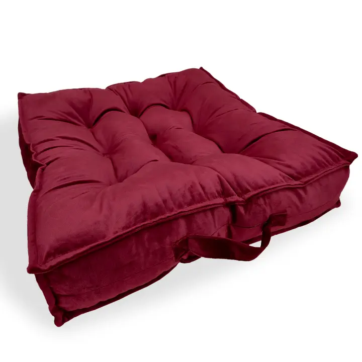 Cojín Suelo Grande con Asa de Transporte, Cojín para Sillón de Jardín en Tela Terciopelo Suave, Asiento Suelo Relleno de Fibra Hueca Acolchada y Blandita Ideal para Exterior e Interior - 60 x 60 x 10cm - 1