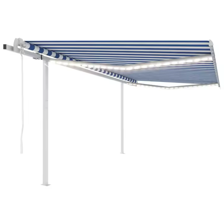 vidaXL Toldo automático LED sensor de viento azul y blanco 4x3,5 m - 1