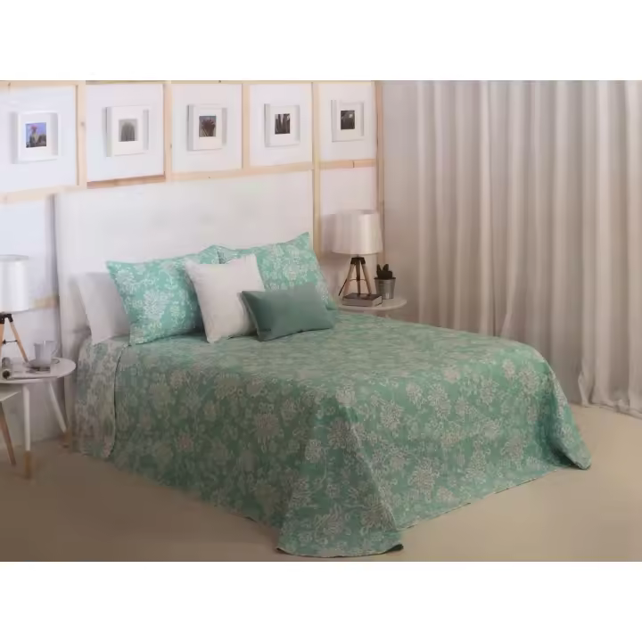 HIPERMANTA. Colcha Bouti REVERSIBLE + CUADRANTE Modelo ESTELFOR en color turquesa para CAMA de 135 (235X270 cm) - 1
