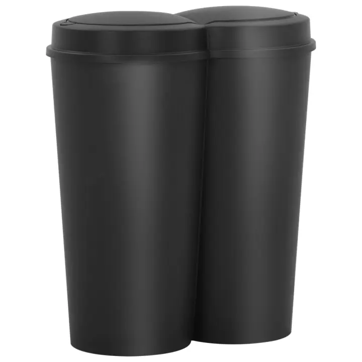 vidaXL Cubo de basura doble negro 50 L - 1