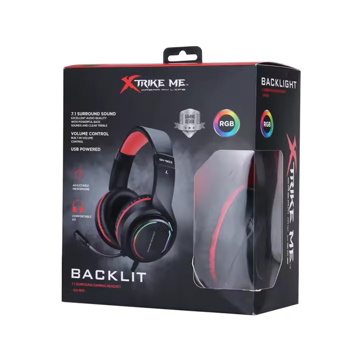 AURICULARES PARA JUEGOS CON SONIDO ENVOLVENTE 7.1 , marca XTRIKE ME Excelente calidad de audio con graves potentes y agudos nítidos Brazo de micrófono ajustable Control de volumen incorporado - 1