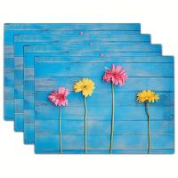 Juego De 4 Tapetes De Comedor Con Patrón Floral Tema De Verano Colores Vibrantes Para Madera Tapete De Mesa Para Decoración Interior - details 8