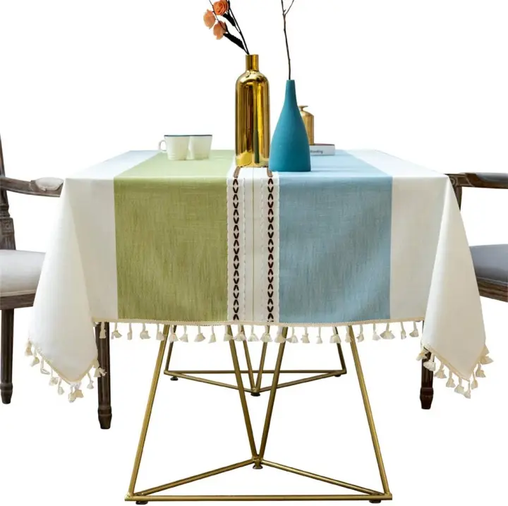 Mantel Lavable con Borlas de Algodón y Lino Efecto Loto Repelente al Agua Antideslizante Restaurante Jardín Moderno Protector de Mesa Manteles Tamaño y Color Seleccionables (T2, 140 x 220 cm) - 1