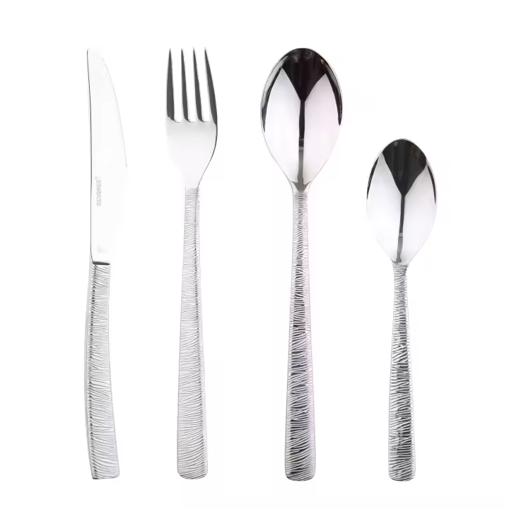 Bergner Juego de Cubertería de 24 Piezas de Acero Inoxidable con Diseño Elegante y Grabado Inspirado en la Naturaleza - 1