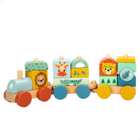 WOOMAX - Tren juguete madera con animales, Zookabee, 3 vagones, 13 piezas apilables, Safari, Trenes de juguetes para niños, Motricidad fina, Juguetes niño 18 meses, Juego apilar - details 0