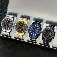 Reloj De Pulsera Para Hombre DEYROS 4 Piezas Estilo Deportivo Sencillo Moda Casual Regalo Ideal Para Padre Material De Acero Inoxidable Resistente Al Agua - details 0