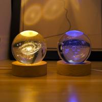 Lámpara De Noche De Cristal 6cm Con Engrado Por Láser Sfera De Vidrio Decoración De Escritorio Para Regalo De Cumpleaños Base De Madera USB - details 6