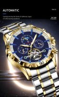 Reloj De Pulsera Mecánico Para Hombre GLENAW Calendario Completo Fase De La Luna Acero Inoxidable Luminoso Negro Resistente Al Choque Y a Agua Caja De Cuero - details 2