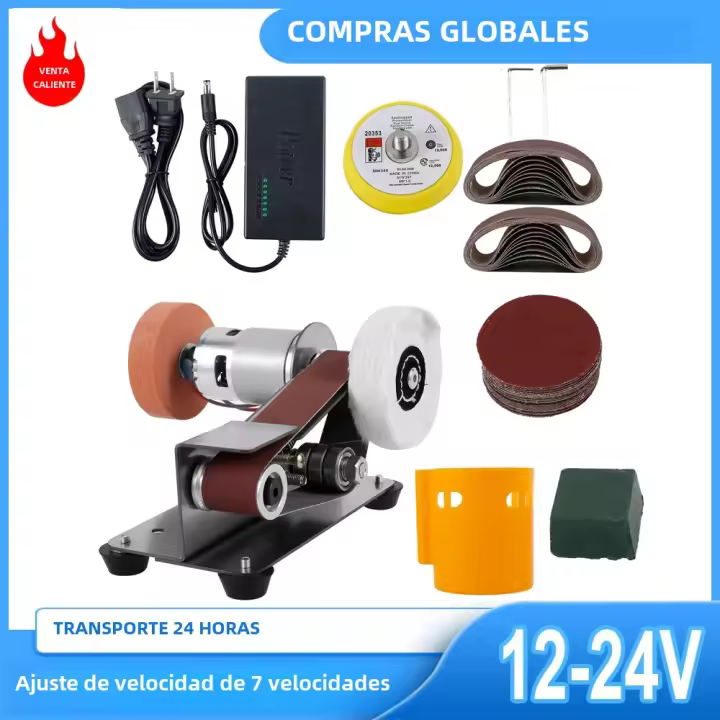 Mini Lijadora De Cinturón Multifuncional Eléctrica Con 7 Velocidades Ajustables Bajo Ruido 15° Afilador Herramienta De Lijado - 1