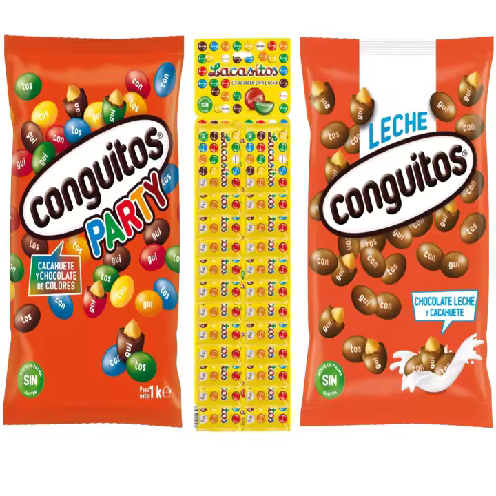 Pack Lacasitos bolsitas 18g,Conguitos leche bolsa 1kg,Conguitos party bolsa 1kg - 1