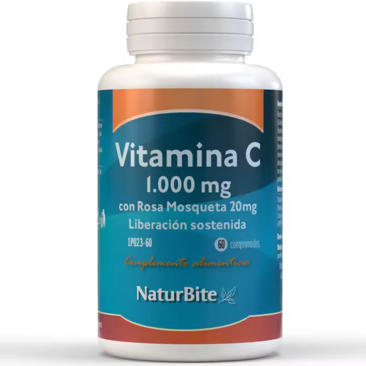 Naturbite Vitamina C1000mg con Rosa Mosqueta 20mg, 60 Tabl. - Refuerza el Sistema Inmunológico y Combate el Estrés Oxidativo - 1