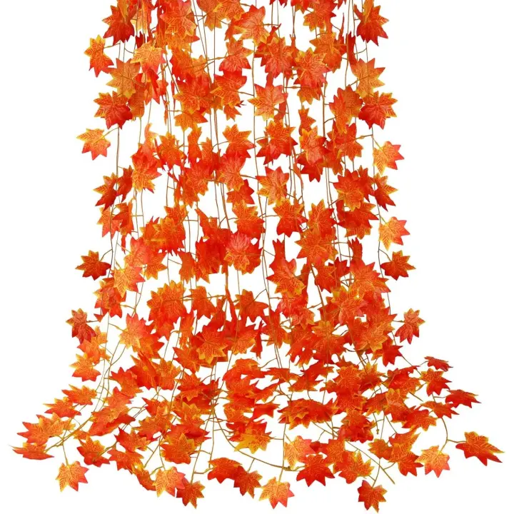 Paquete de 12 guirnaldas de hojas de otoño, guirnaldas colgantes de arce otoñal, guirnaldas artificiales de hojas de arce otoñales, decoración de Acción de Gracias para el hogar, bodas - 1