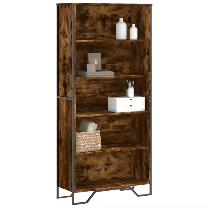 vidaXL Estantería madera ingeniería color 80x31x169 cm en color Roble ahumado/Marrón roble/Roble Sonoma y más | almacenamiento funcional diseño moderno para baño dormitorio sala - 1