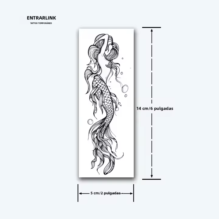 Tatuaje Temporal De Sirena INKARTLINK Resistente Al Agua Y Al Rasguño Duración De 1-2 Semanas Adhesivo Para Piel - 1