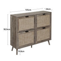Mueble Zapatero de Cuatro Puertas (105x24x91cm), Mueble Zapatero gris vintage de Cuatro Puertas with aspecto de Trinquete, dobles with trasero Panel, para pasillos y zonas - details 5