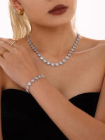 2025 Brilliant Fashion 5A Cubic Zirconia Corazón CZ Cluster Collar para las mujeres, Novia, lover, Halo CZ Collar de Cadena de Tenis de Cuello - details 8