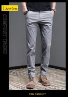 Pantalones Casuales Para Hombre Primavera Verano Algodón 97.8% Elásticos Moda Coreana Ajustados Gris Negro Caqui Pantalones De Cintura Media - details 2