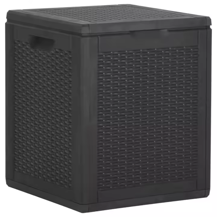 vidaXL Caja de almacenaje para jardín 90L PP negra ratán en color Negro/Gris - 1