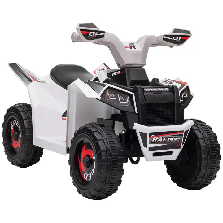 HOMCOM Quad eléctrico infantil, mini quad eléctrico con funciones de avance y retroceso, vehículo eléctrico de 6 V para niños de 1,5 a 3 años, 2,5 km/h, blanco - 1
