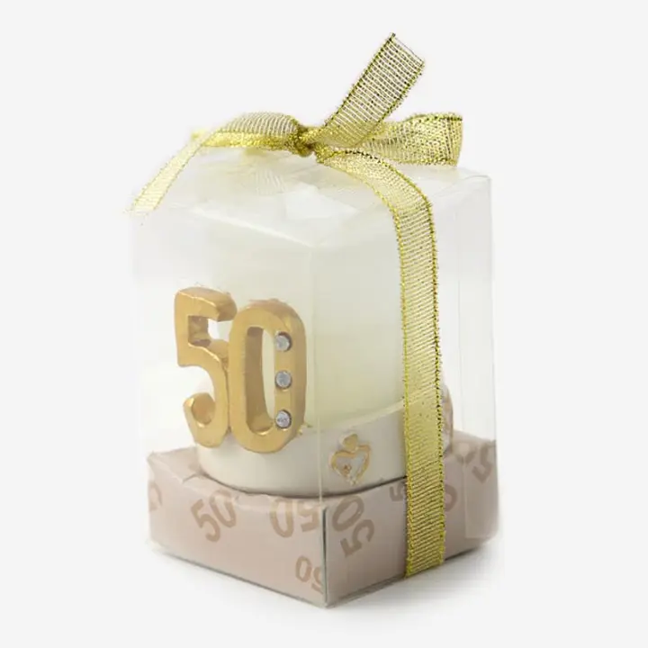 Lote 10 Velas 50º Aniversario en Caja de Regalo - Bodas de Oro detalles recuerdos regalos invitados - 1