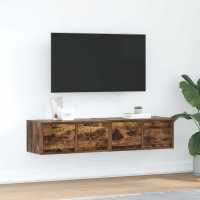 vidaXL Muebles de TV 2 uds 60x31x25,5 cm Madera de ingeniería en color Blanco/Roble negro/Roble artisan y más | almacenamiento funcional diseño moderno para baño dormitorio sala - details 7