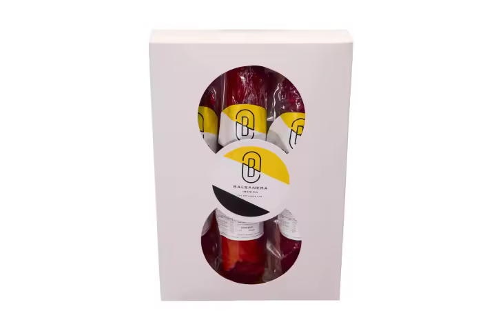 Balsanera Ibérico - Estuche Gourmet de Embutidos Ibéricos 3 x 500 gr: Caña de Lomo de Bellota 100% Ibérica. Salchichón de Bellota Ibérico y Chorizo de Bellota Ibérico | Envasados al vacío - 1