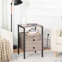 Bedside Table, Coffee Tables with Plug and USB Port, Side Table with Drawers and Storage Shelves, Suitable for Living Room, Bedroom, Greige - details 0