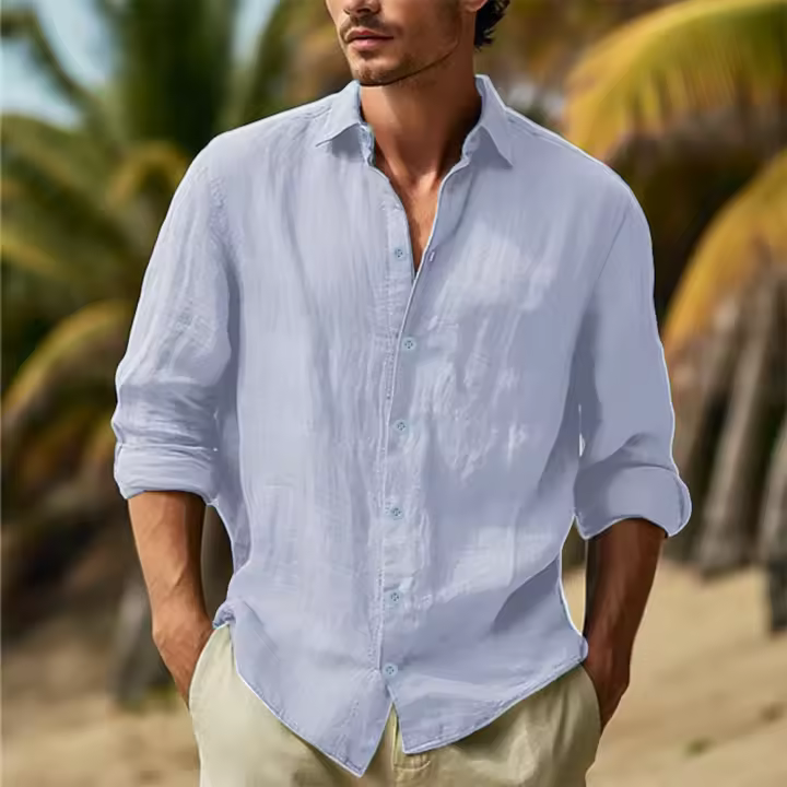 Camisa De Algodón Y Lino Para Hombre Estilo Hawaiano Con Collar De Vuelta Suave Y Transpirable De Color Sólido Casual Para Grandes Tamaños Streetwear - 1