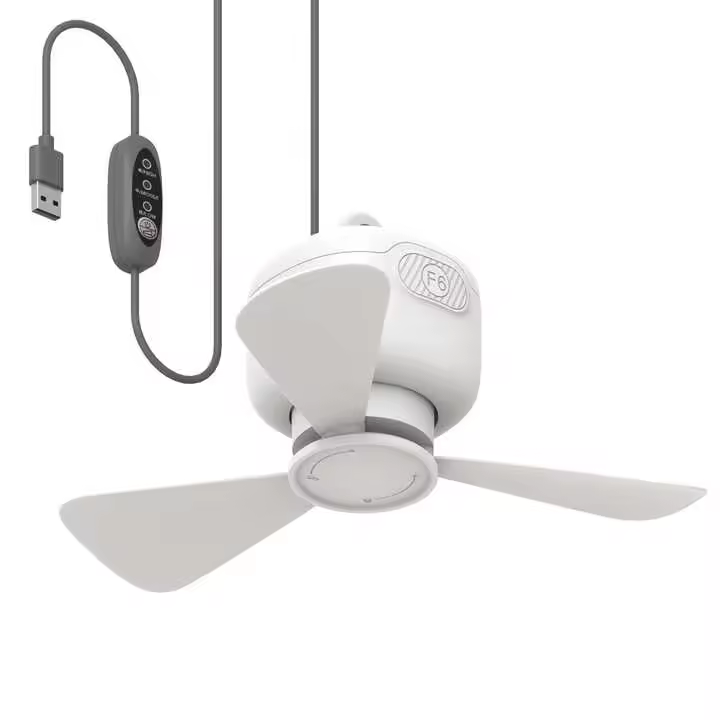 Ventilador de camping, versión enchufable USB, aspas desmontables, ganchos, ventilador de techo pequeño, ventilador de techo portátil con enchufe desmontable - 1