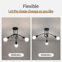 Lámpara De Techo Moderna Nórdica Creativa En Negro Para Sala De Estar Y Dormitorio 3-Luz E27 Metal Retro Lámpara De Techo Auto-contenida Sin Bombillas Incluidas - details 2