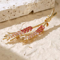 Broche De Flor Dorada Con Zirconia Joyería De Novia Lujo Accesorios Para Mujer Regalos Para Damas De Honor Adornos Elegantes Para Bodas - details 2