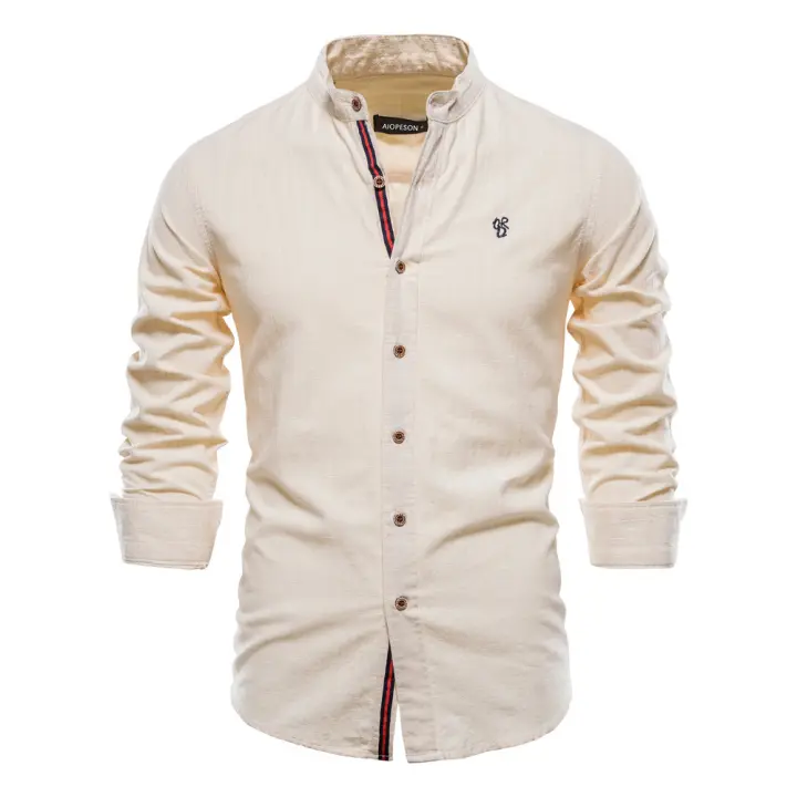 Camisa delgada de primavera y verano, camisa de manga larga de color sólido de negocios de moda para hombres de estilo japonés informal de algodón y lino para hombres (talla de EE. UU.) - 1