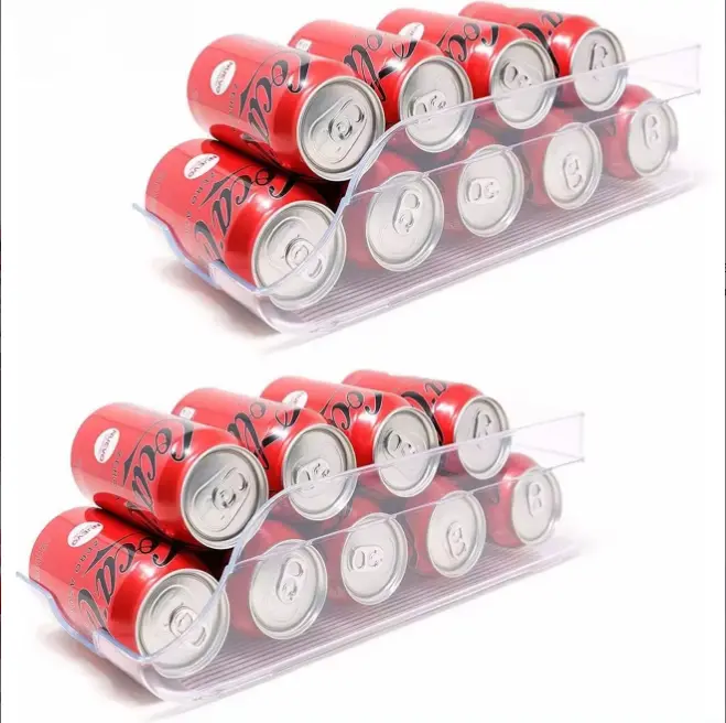 Cajas de almacenaje para Nevera y congelador (Set 2unidades) portalatas 35x13x10cm Organizador de latas para frigorífico Organizador Nevera Transparente Envases de plástico para Alimentos Fabricado en España - 1