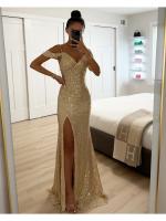Vestido De Fiesta Casual Largo Con Abertura Y Lentejuelas Estilo Europeo Y Estadounidense Para Mujer Vestido Halter Sin Costuras De Verano Y Otoño - details 2